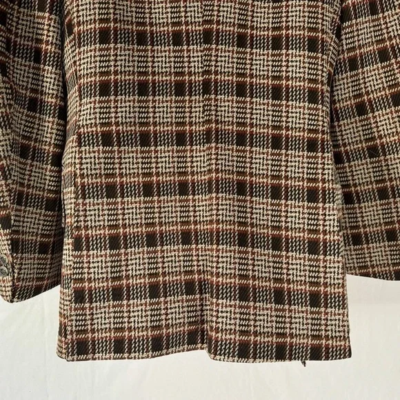 60’s Vintage ‘Continental Club’ Brown Plaid Two Button Blazer - Picture 9 of 11
